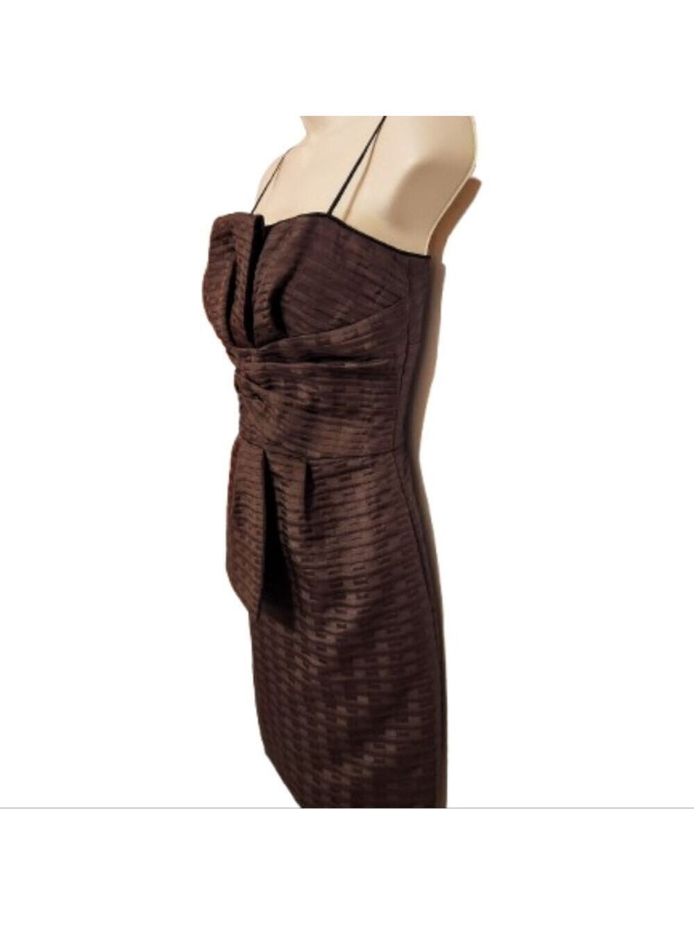Max and Cleo Brown Pleated Shirred Bodycon Dress Size 4 - Picture 4 of 12